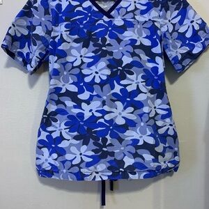 Barco Uniforms Blue Floral Scrub Top